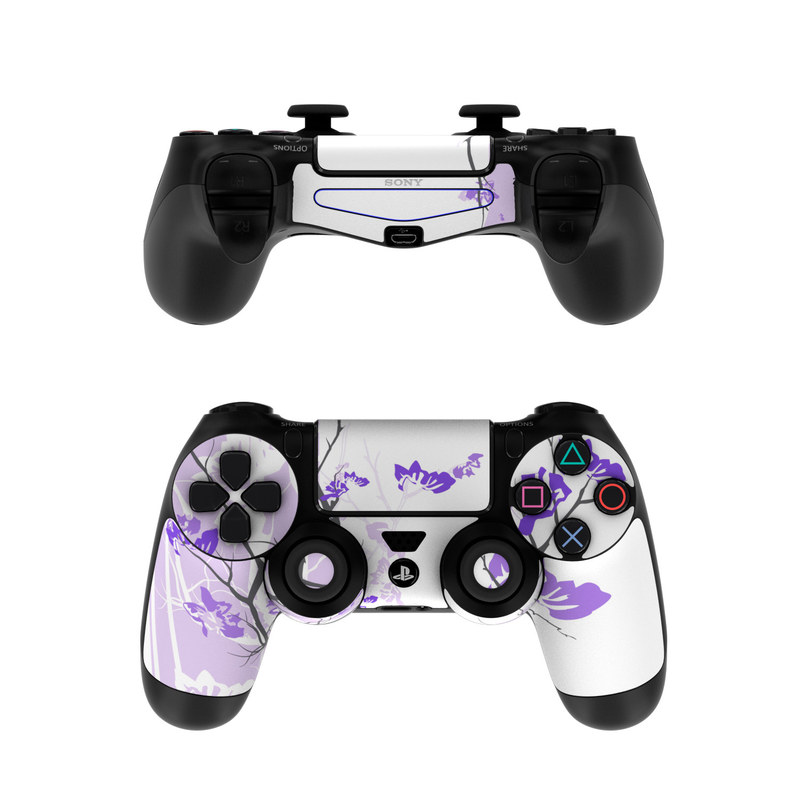 PlayStation 4 Controller Skin design of Branch, Purple, Violet, Lilac, Lavender, Plant, Twig, Flower, Tree, Wildflower, with white, purple, gray, pink, black colors