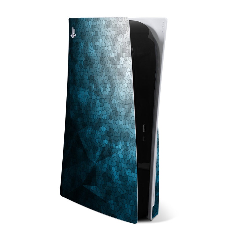 PlayStation 5 Skin design of Blue, Aqua, Turquoise, Green, Water, Teal, Sky, Azure, Pattern, Atmosphere, with blue, white, gray colors