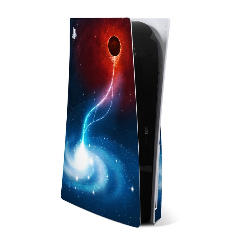 PlayStation 5 Skin design of Outer space, Atmosphere, Astronomical object, Universe, Space, Sky, Planet, Astronomy, Celestial event, Galaxy with blue, red, black colors