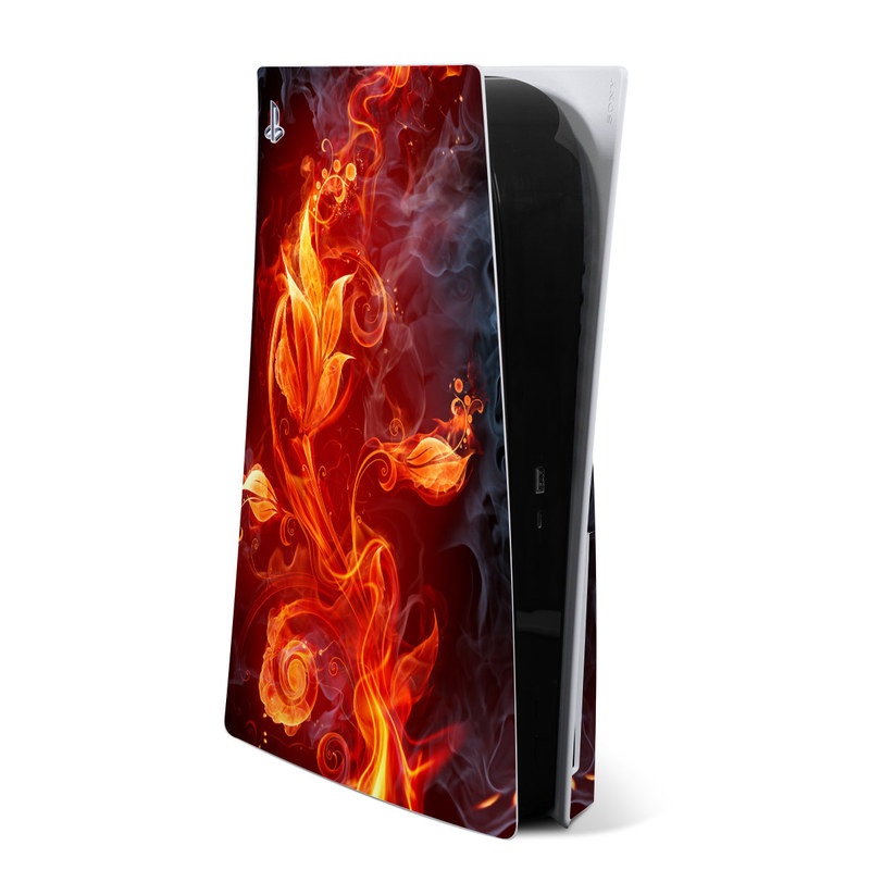 PlayStation 5 Skin design of Flame, Fire, Heat, Red, Orange, Fractal art, Graphic design, Geological phenomenon, Design, Organism, with black, red, orange colors