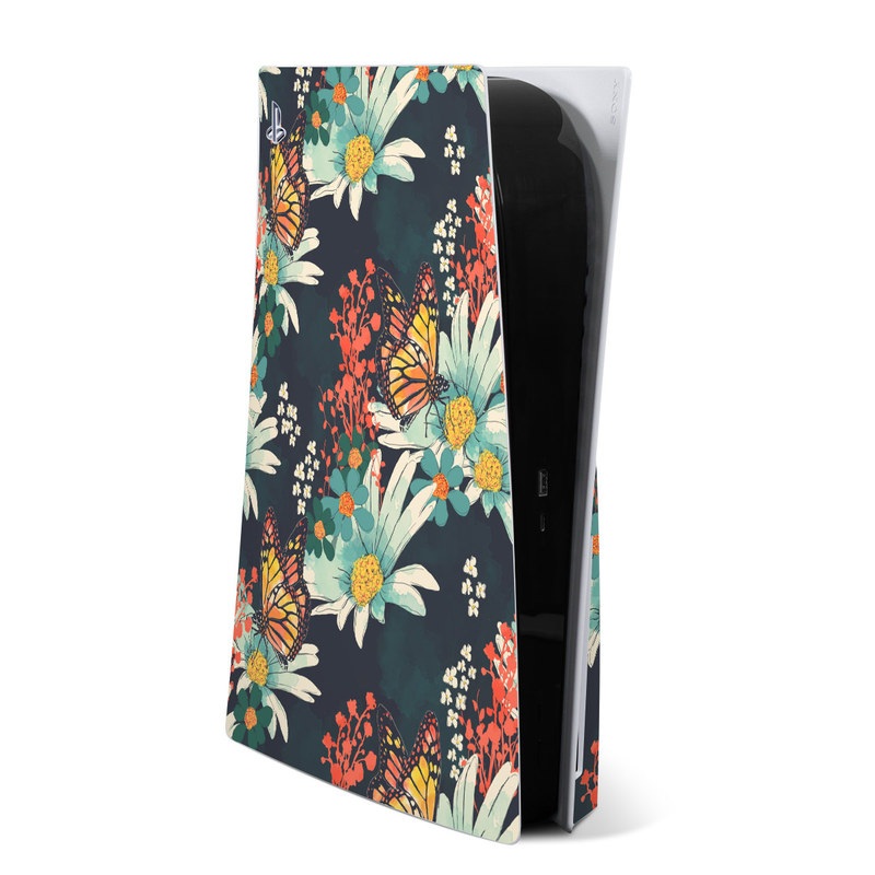 PlayStation 5 Skin design of Floral design, Pattern, Flower, Floristry, Textile, Botany, Plant, Visual arts, Design, Flower Arranging with black, gray, green, red, blue, pink colors