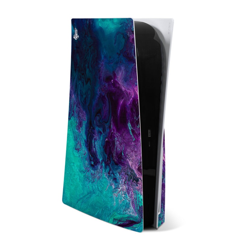 PlayStation 5 Skin design of Blue, Purple, Violet, Water, Turquoise, Aqua, Pink, Magenta, Teal, Electric blue with blue, purple, black colors