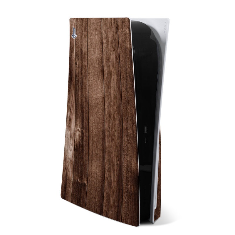 PlayStation 5 Skin design of Wood, Wood flooring, Hardwood, Wood stain, Plank, Brown, Floor, Line, Flooring, Pattern with brown colors