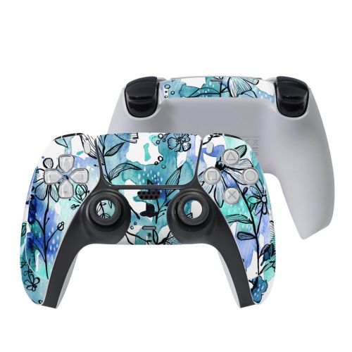 Blue Ink Floral PlayStation 5 Controller Skin