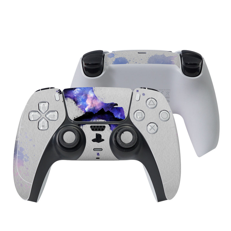 PlayStation 5 Controller Skin design of Blue, Watercolor paint, Purple, Water, Graphic design, Illustration, Art, Ink, Painting, Electric blue, with gray, white, blue, black, purple colors