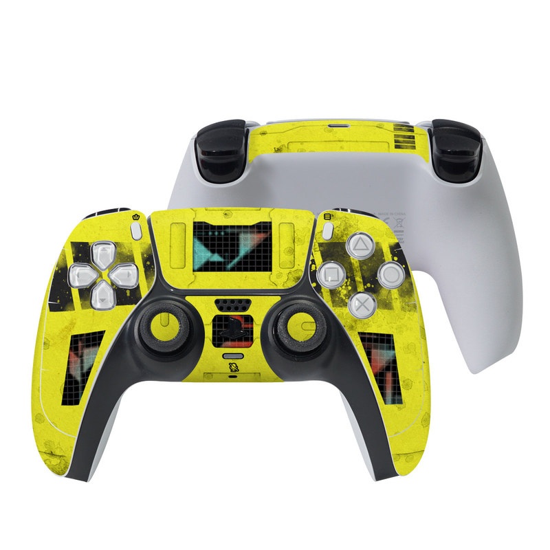 PlayStation 5 Controller Skin design of Yellow, Green, Font, Pattern, Graphic design with black, yellow, gray, blue, green colors