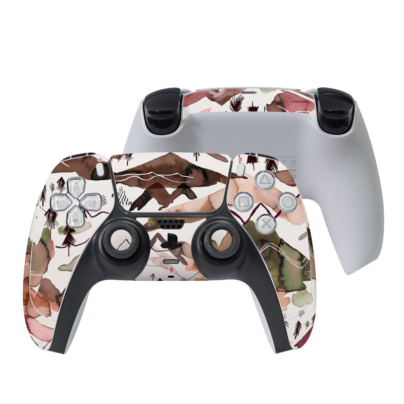PlayStation 5 Controller Skin design of Pattern, Design, Leaf, Camouflage, Military camouflage, Illustration, Art with white, red, black, gray colors