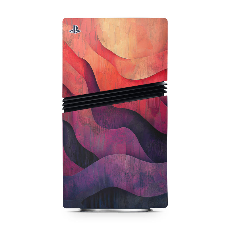 PlayStation 5 Pro Skin design of Red, Orange, Art, Brown, Pink, Paint, Modern art, Graphics, Fractal art, Art Paint, with red, orange, yellow, purple, pink, black colors