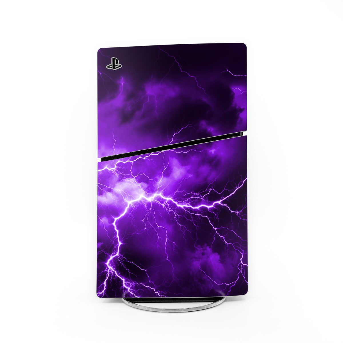 PlayStation 5 Slim Skin design of Sky, Lightning, Thunder, Atmosphere, Thunderstorm, Daytime, Purple, Light, Cloud, Nature, with black, purple colors