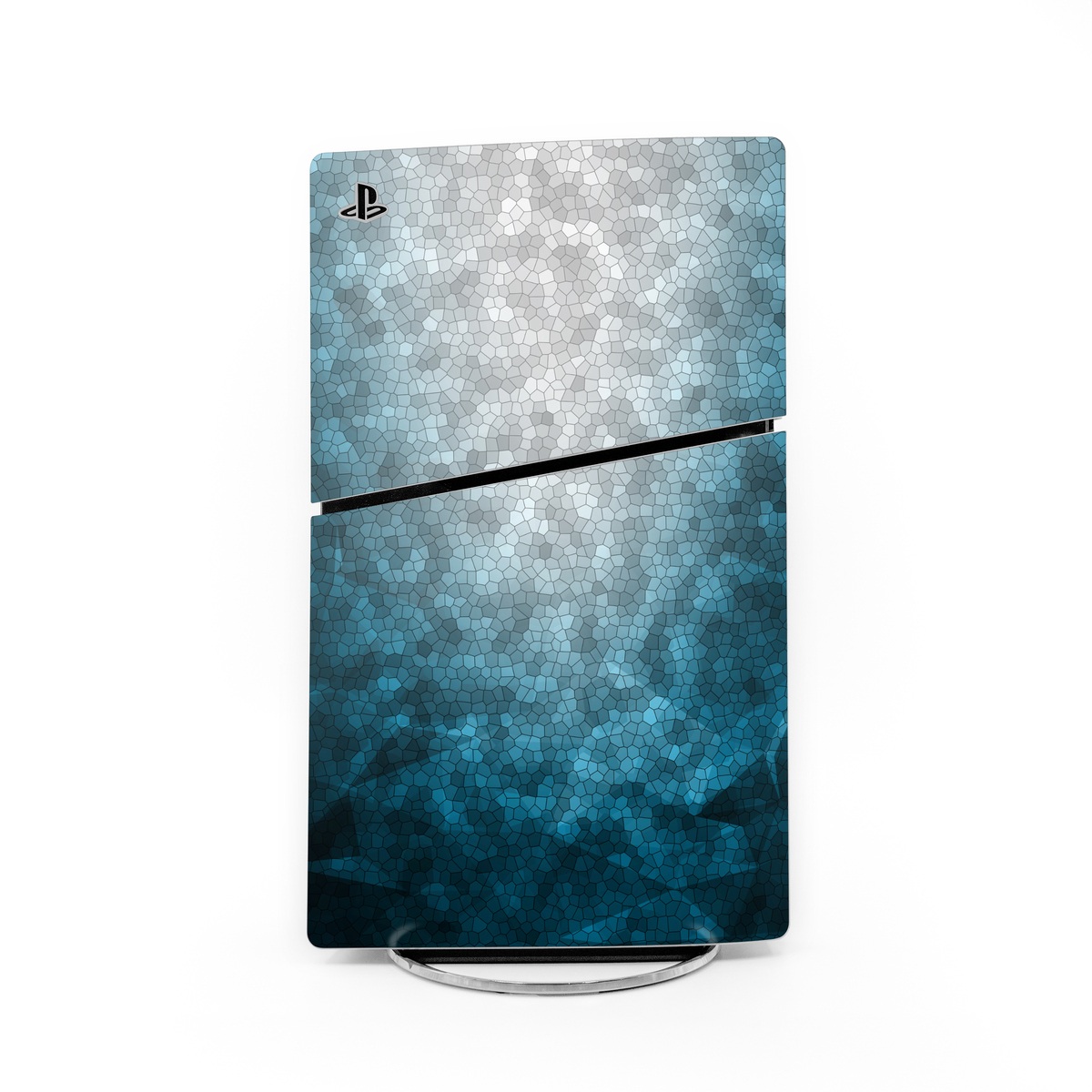PlayStation 5 Slim Skin design of Blue, Aqua, Turquoise, Green, Water, Teal, Sky, Azure, Pattern, Atmosphere, with blue, white, gray colors