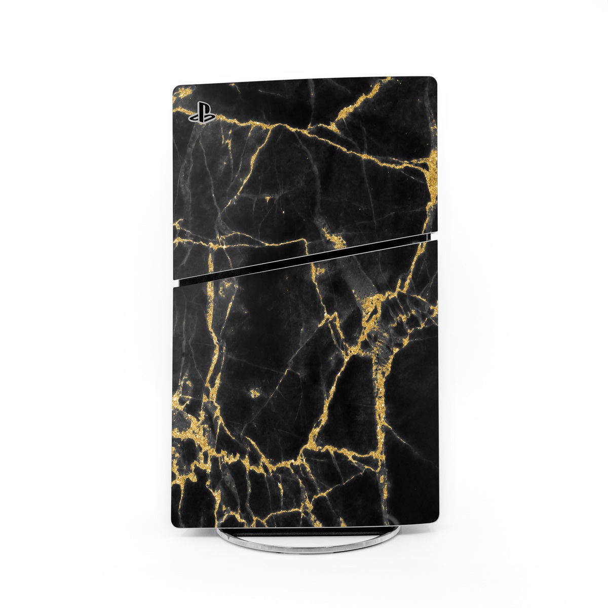 PlayStation 5 Slim Skin design of Black, Yellow, Water, Brown, Branch, Leaf, Rock, Tree, Marble, Sky, with black, yellow colors