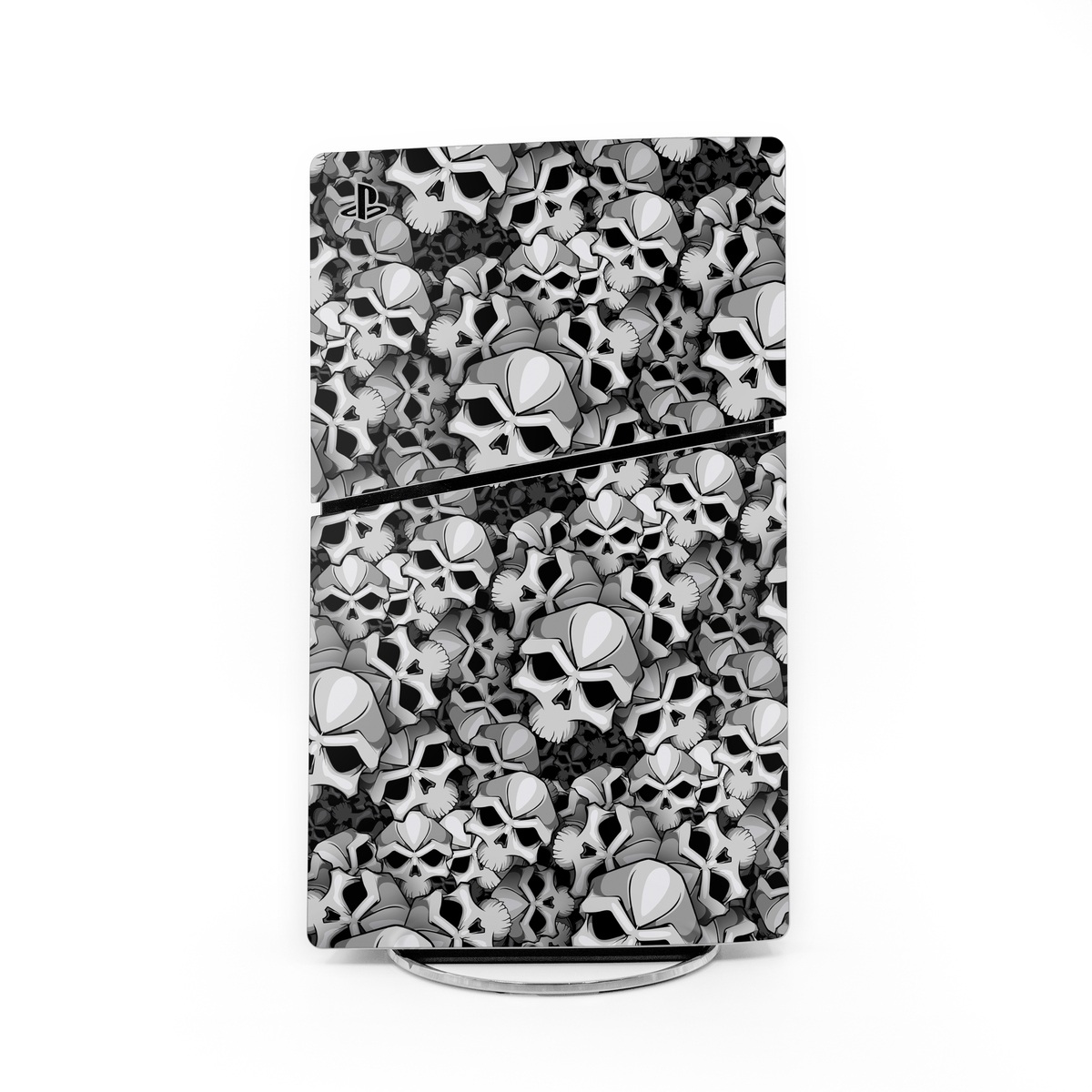 PlayStation 5 Slim Skin design of Pattern, Black-and-white, Monochrome, Ball, Football, Monochrome photography, Design, Font, Stock photography, Photography, with gray, black colors
