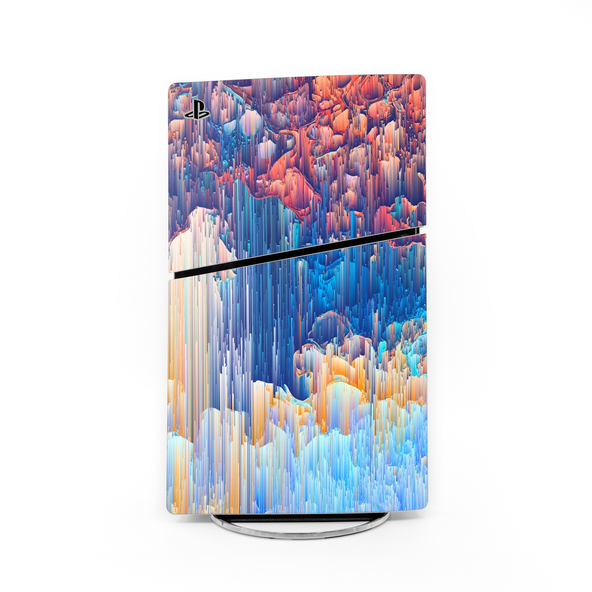 PlayStation 5 Slim Skin design of Blue, Turquoise, Formation, Sky, Design, City, Geology, Photography, Stock photography, Landscape, with blue, yellow, orange, red, pink colors