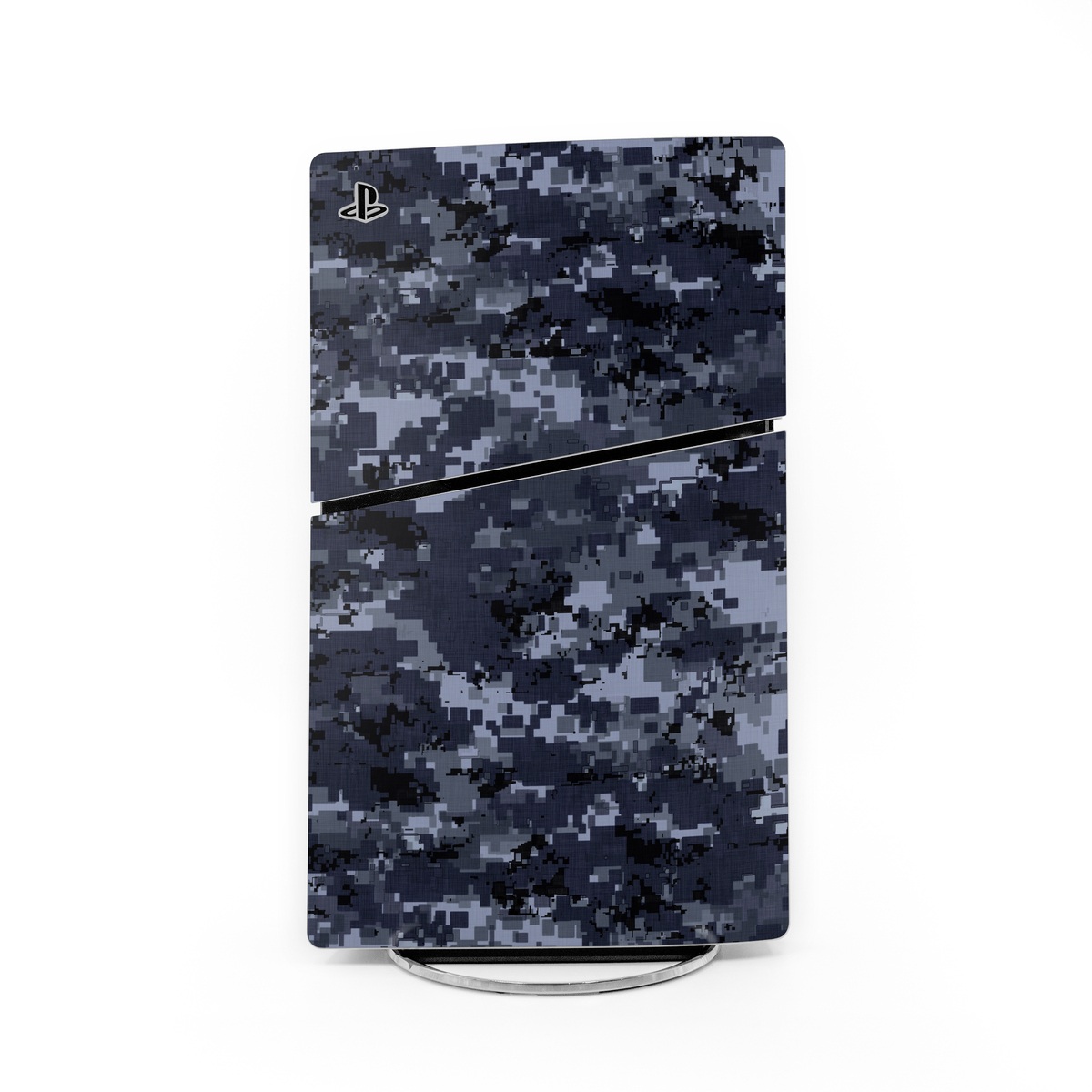 PlayStation 5 Slim Skin design of Military camouflage, Black, Pattern, Blue, Camouflage, Design, Uniform, Textile, Black-and-white, Space, with black, gray, blue colors