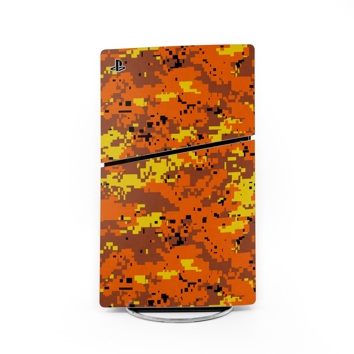 PlayStation 5 Slim Skin design of Orange, Yellow, Leaf, Tree, Pattern, Autumn, Plant, Deciduous, with red, green, black colors