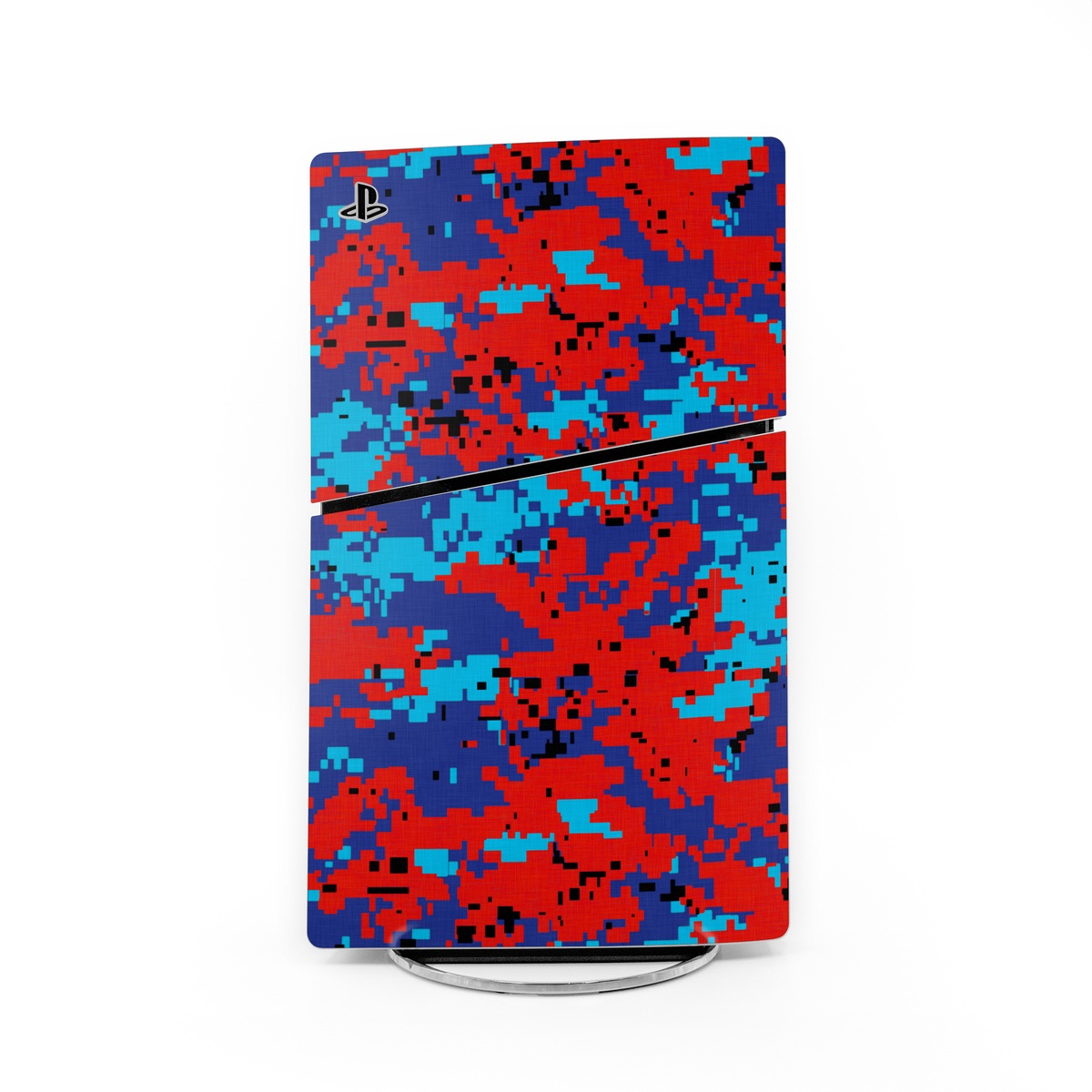 PlayStation 5 Slim Skin design of Blue, Red, Pattern, Textile, Electric blue, with blue, red colors