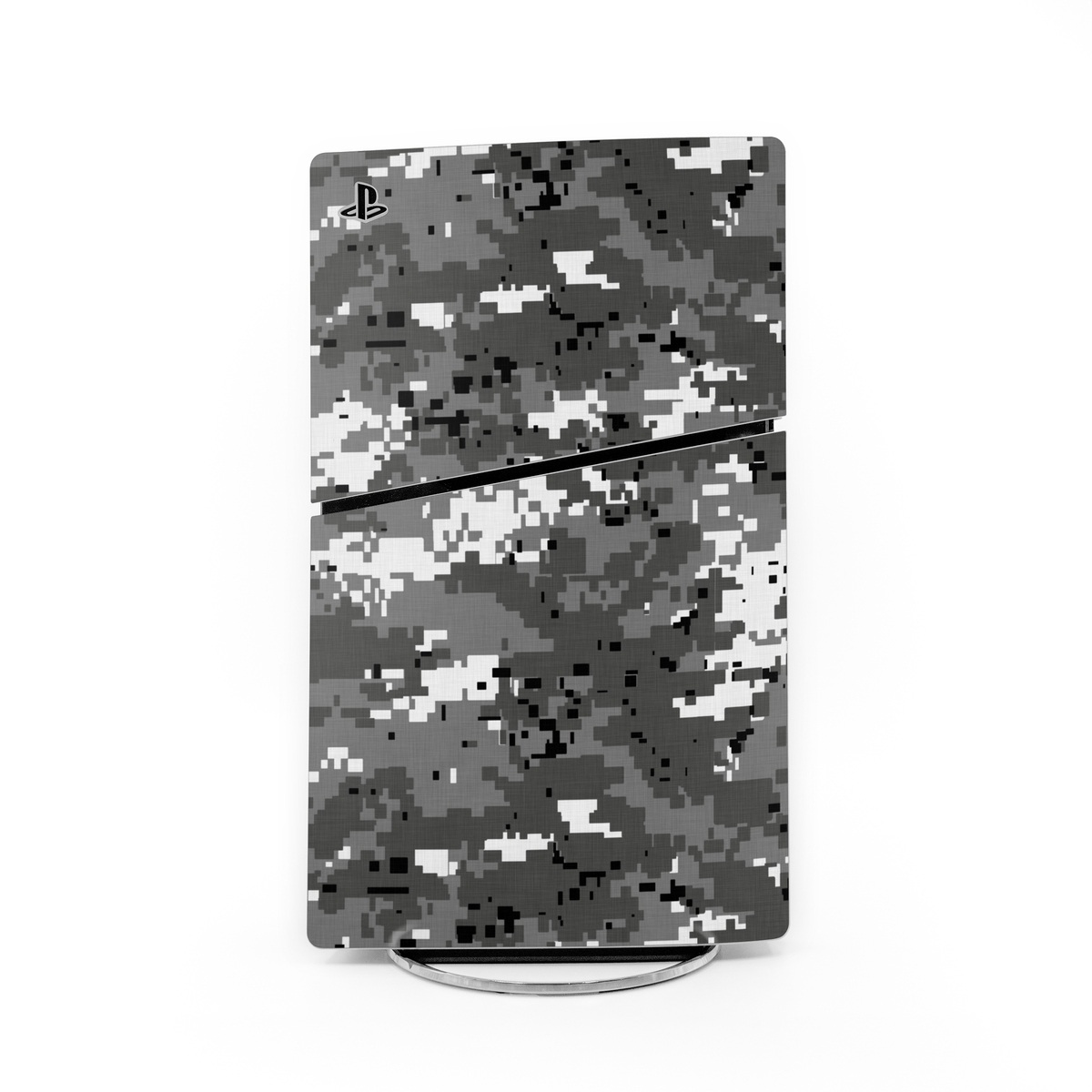 PlayStation 5 Slim Skin design of Military camouflage, Pattern, Camouflage, Design, Uniform, Metal, Black-and-white, with black, gray colors