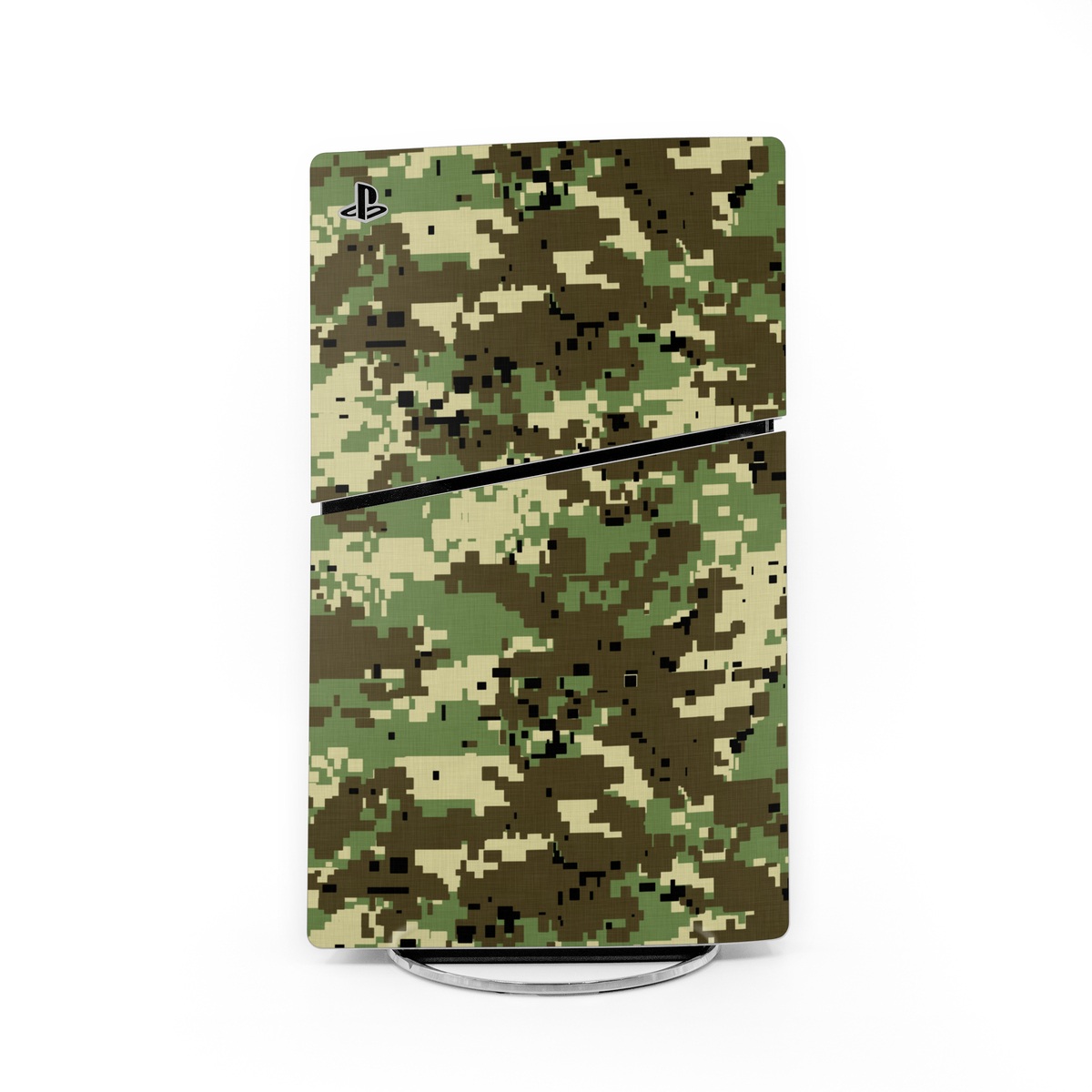 PlayStation 5 Slim Skin design of Military camouflage, Pattern, Camouflage, Green, Uniform, Clothing, Design, Military uniform, with black, gray, green colors