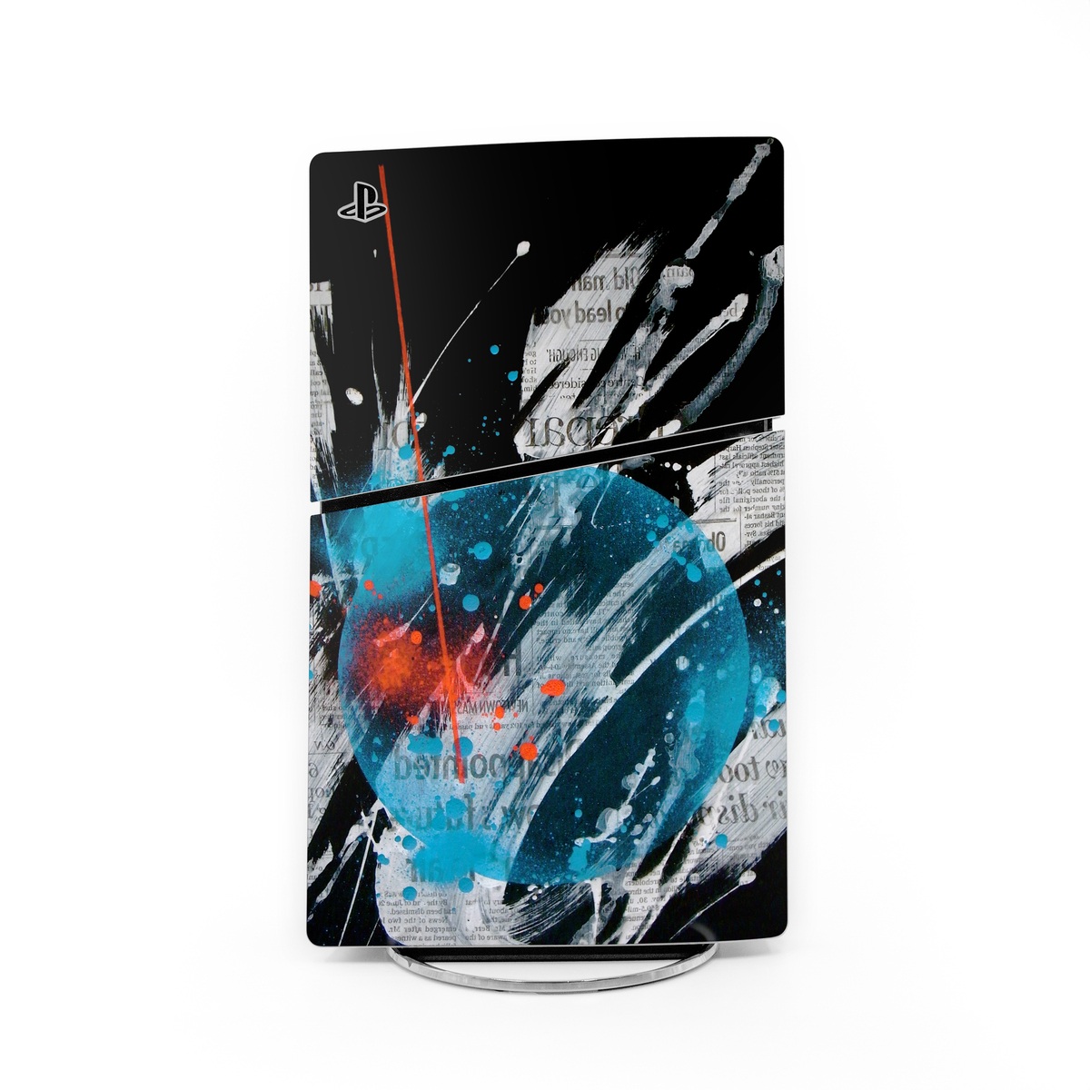 PlayStation 5 Slim Skin design of Graphic design, Illustration, Graphics, Design, Art, Space, World, with black, gray, blue, red colors