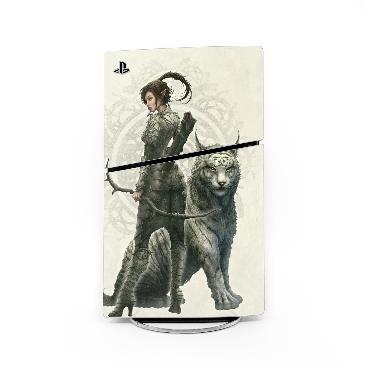 PlayStation 5 Slim Skin design of Illustration, Fictional character, Drawing, Woman warrior, Art, Mythology, Sketch, with gray, black, pink, yellow, green colors