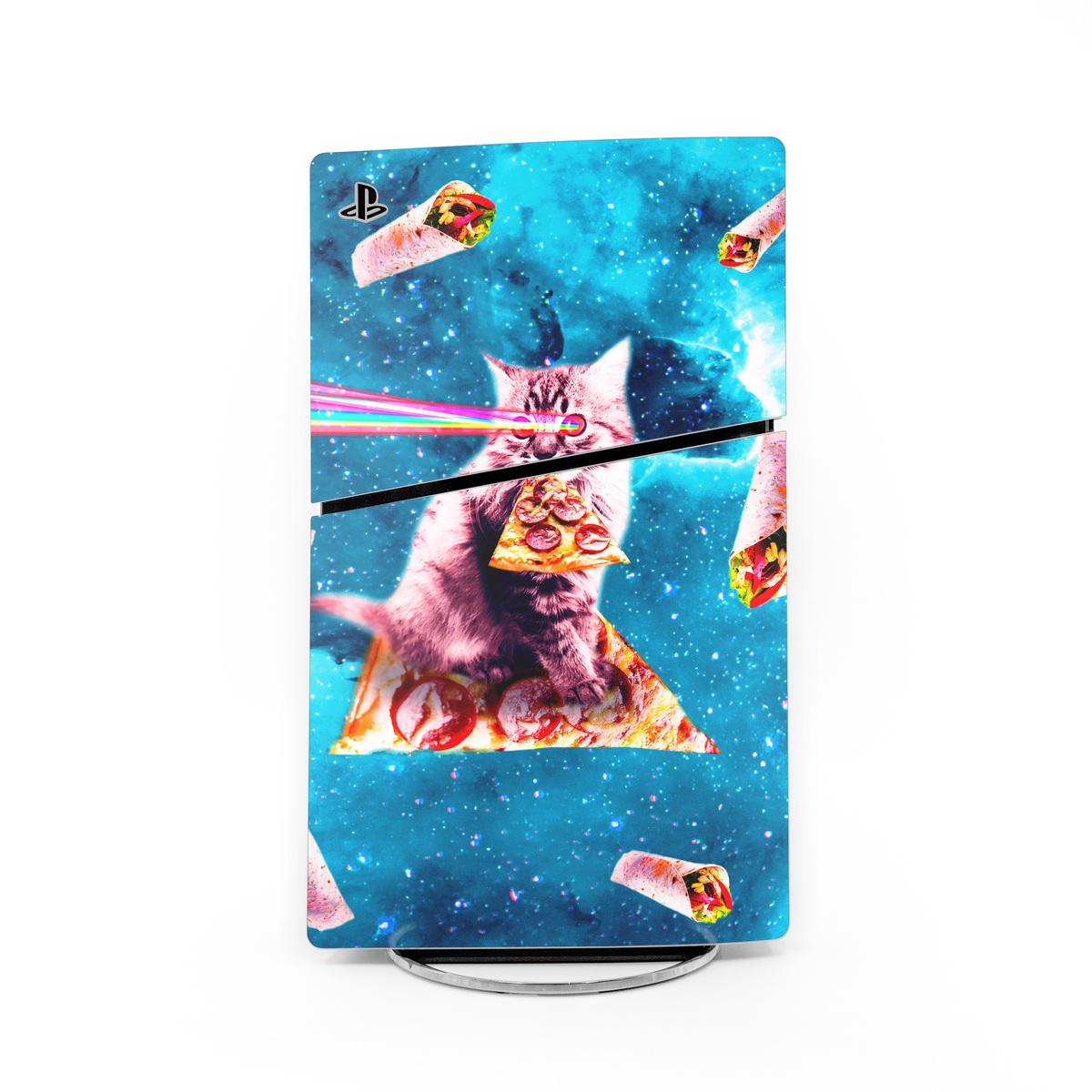 PlayStation 5 Slim Skin design of Illustration, Organism, Graphic design, Art, Space, Fictional character, Extreme sport, Graphics, with blue, white, gray, yellow, red, orange colors