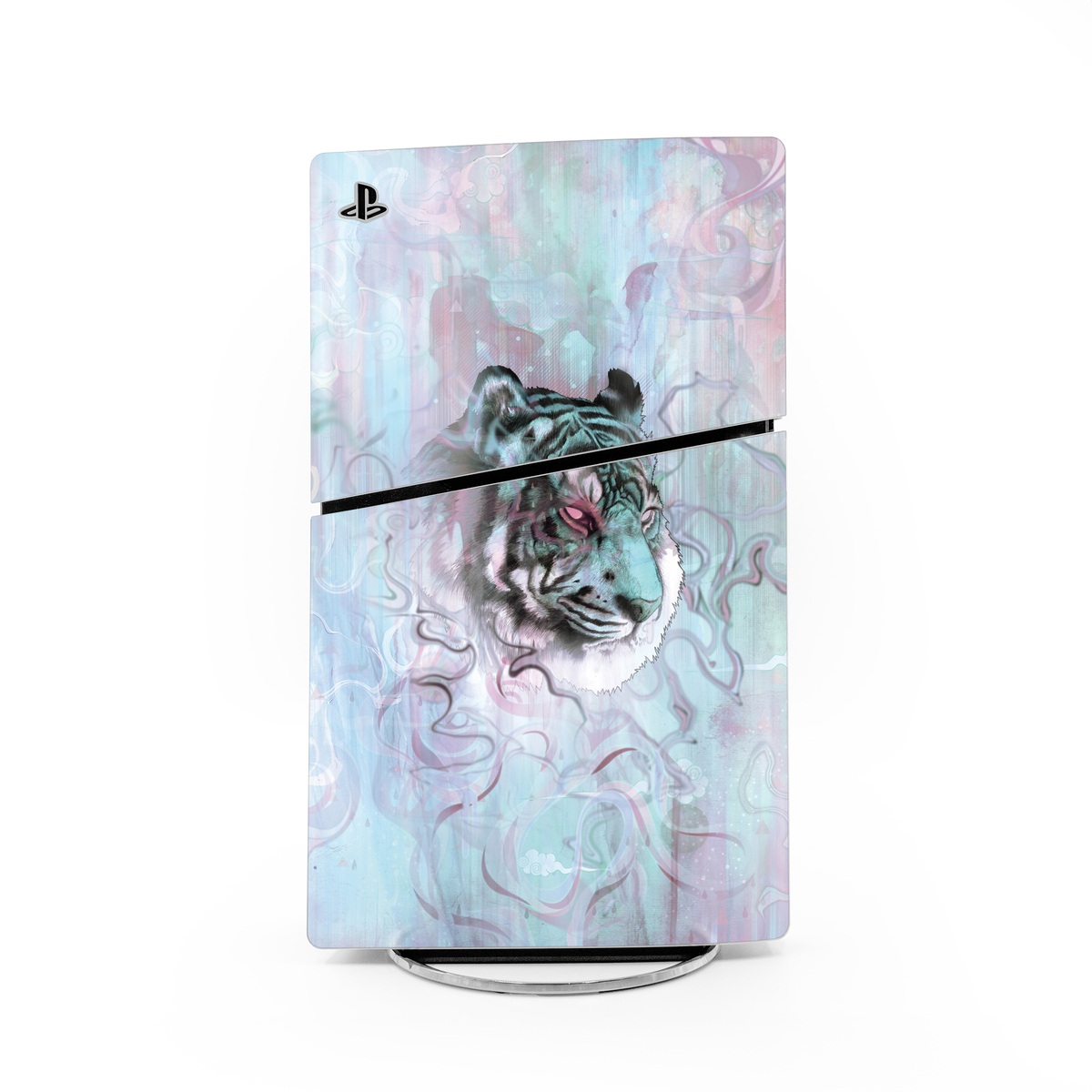 PlayStation 5 Slim Skin design of Watercolor paint, Illustration, Art, Visual arts, Drawing, Graphic design, Pattern, Painting, Acrylic paint, Fictional character, with gray, purple, black colors