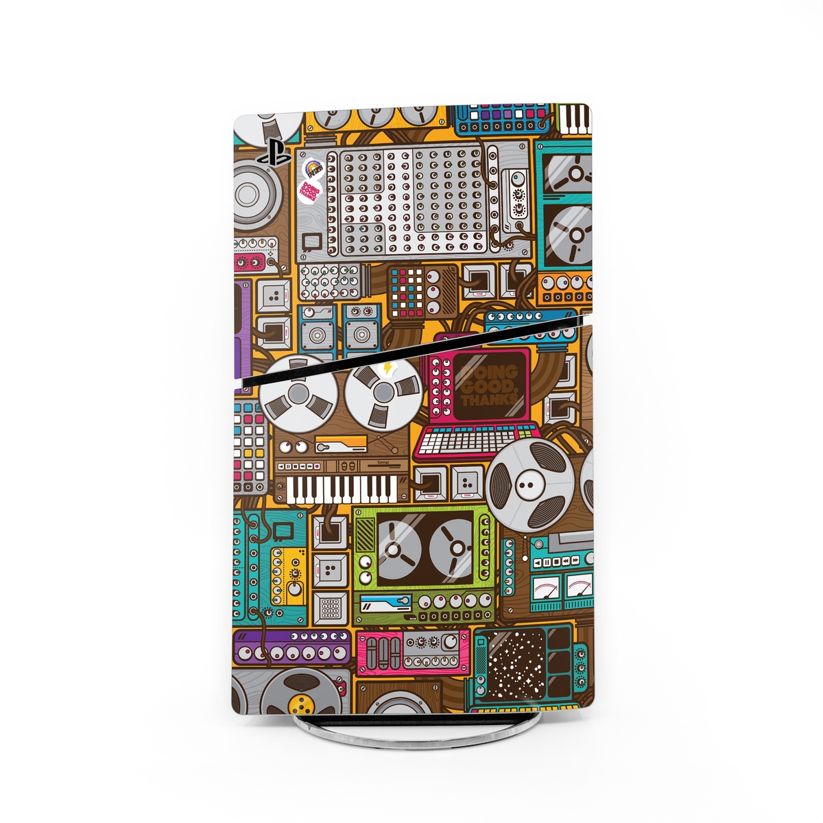 PlayStation 5 Slim Skin design of Games, Pc game, Design, Pattern, Screenshot, Art, with gray, black, red, green, blue, purple colors