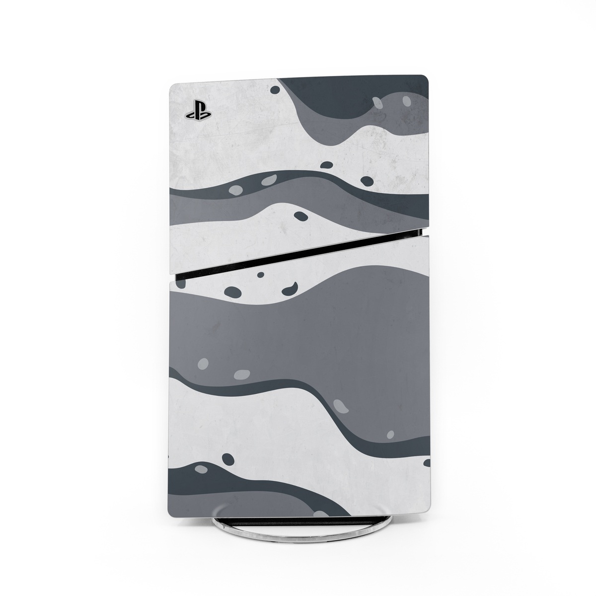 PlayStation 5 Slim Skin design of White, Pattern, Water, Design, Illustration, Black-and-white, Metal, Drawing, Style, with black, white, gray colors