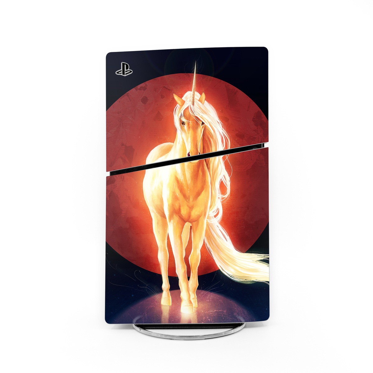 PlayStation 5 Slim Skin design of Hair, Horse, Human body, Jaw, Art, Entertainment, Heat, Neon, Flame, Tail, with black, red, orange, yellow, white, purple colors