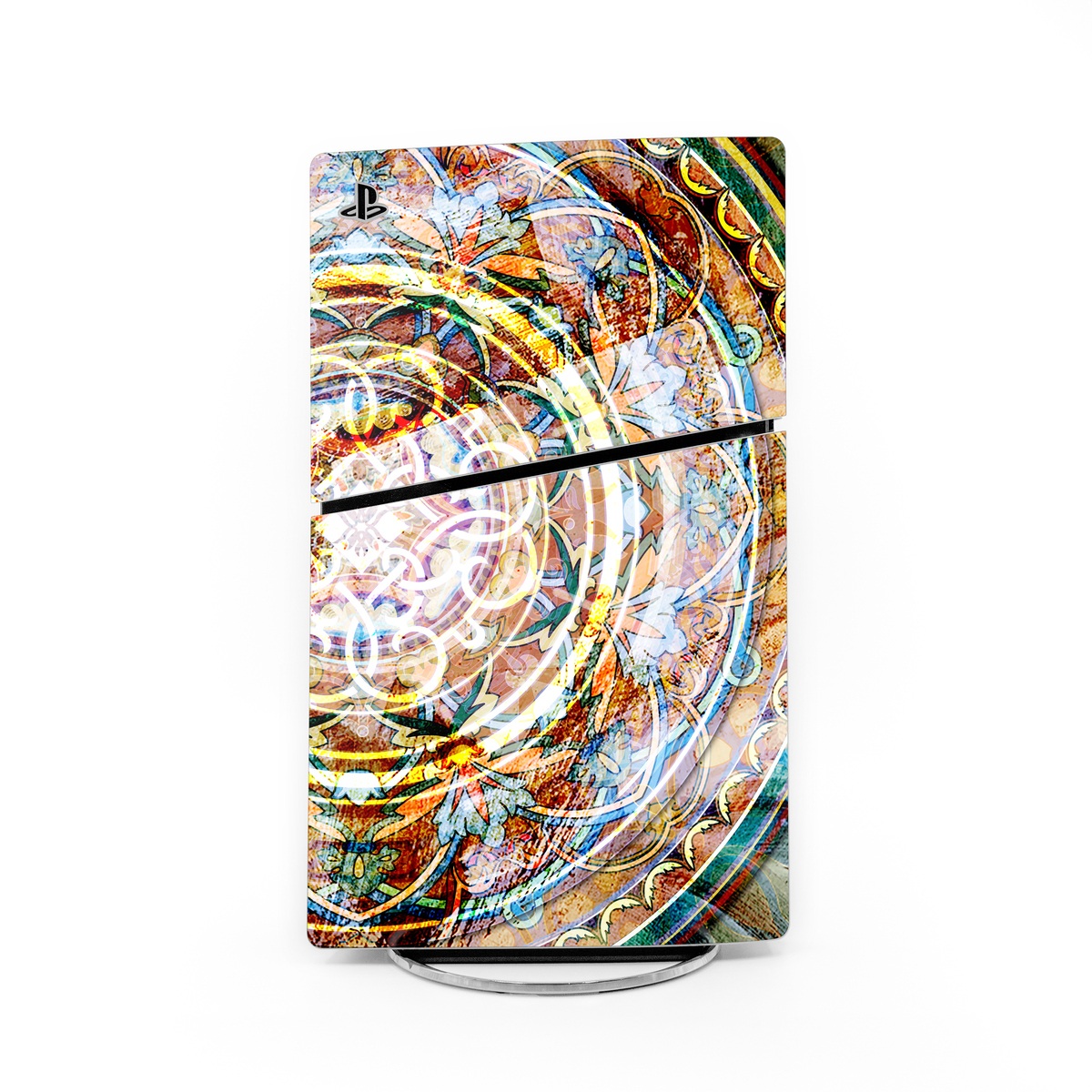 PlayStation 5 Slim Skin design of Circle, Ceramic, Tableware, with yellow, red, orange, white, blue, green, gray colors