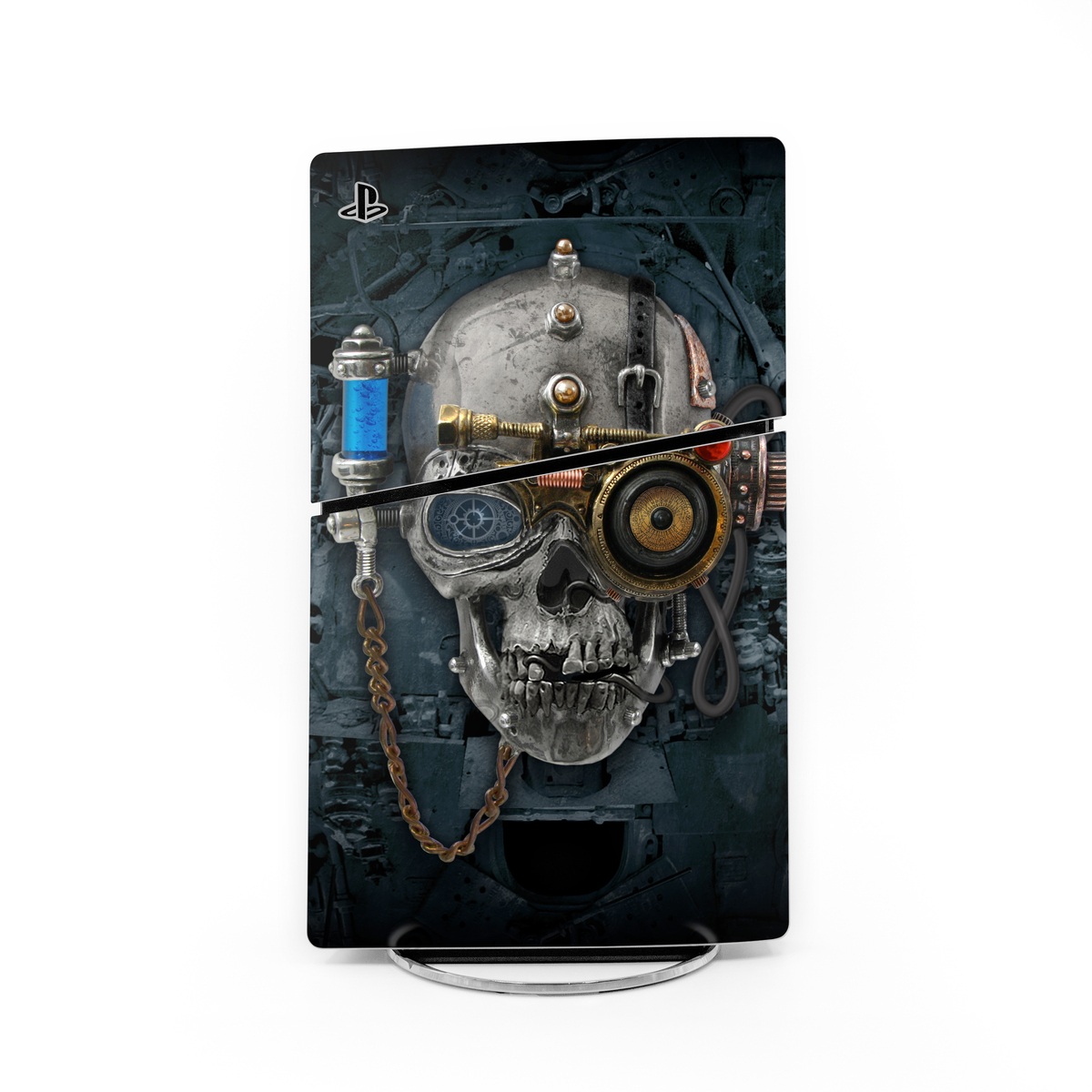 PlayStation 5 Slim Skin design of Engine, Auto part, Still life photography, Personal protective equipment, Illustration, Automotive engine part, Art, with black, gray, red, green colors