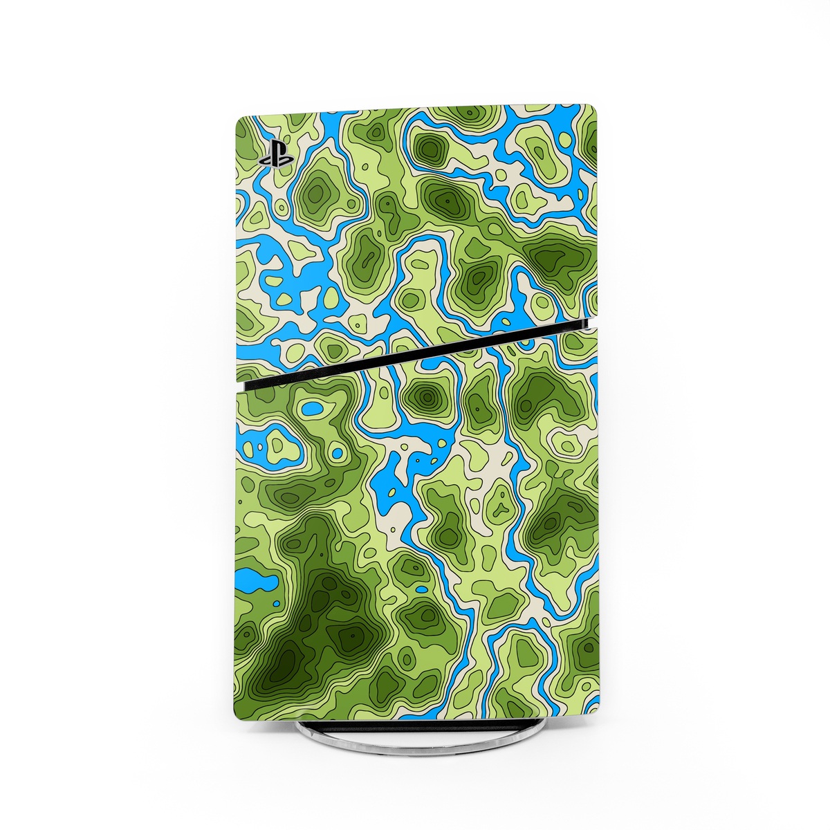 PlayStation 5 Slim Skin design of Botany, Azure, Organism, Vegetation, Aqua, Terrestrial plant, Symmetry, Electric blue, Pattern, Art, with green, blue colors
