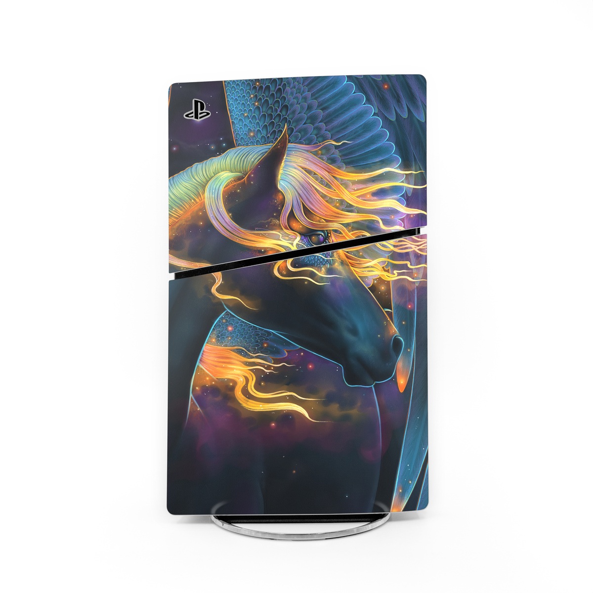 PlayStation 5 Slim Skin design of Organism, Astronomical object, Art, Electric blue, Space, Darkness, Liquid, Science, Graphics, Visual arts, with black, blue, yellow, white, orange, purple, red colors
