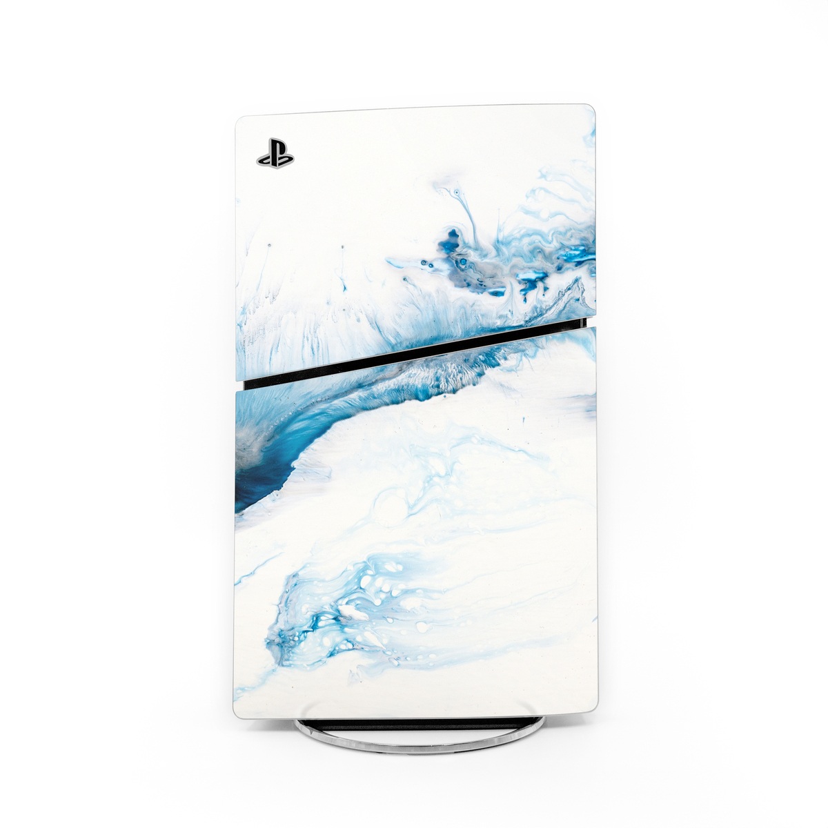 PlayStation 5 Slim Skin design of Glacial landform, Blue, Water, Glacier, Sky, Arctic, Ice cap, Watercolor paint, Drawing, Art, with white, blue, black colors