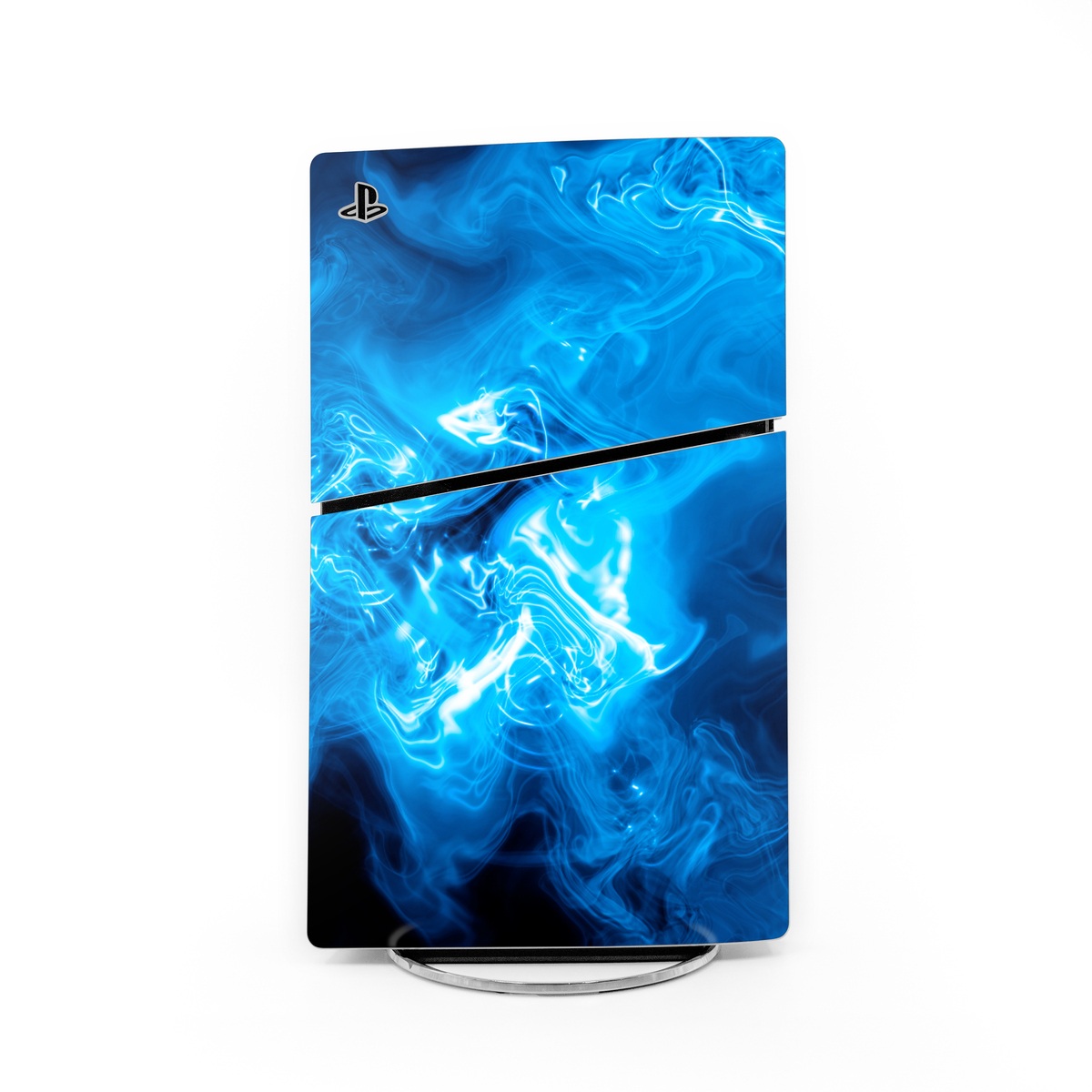 PlayStation 5 Slim Skin design of Blue, Water, Electric blue, Organism, Pattern, Smoke, Liquid, Art, with blue, black, purple colors