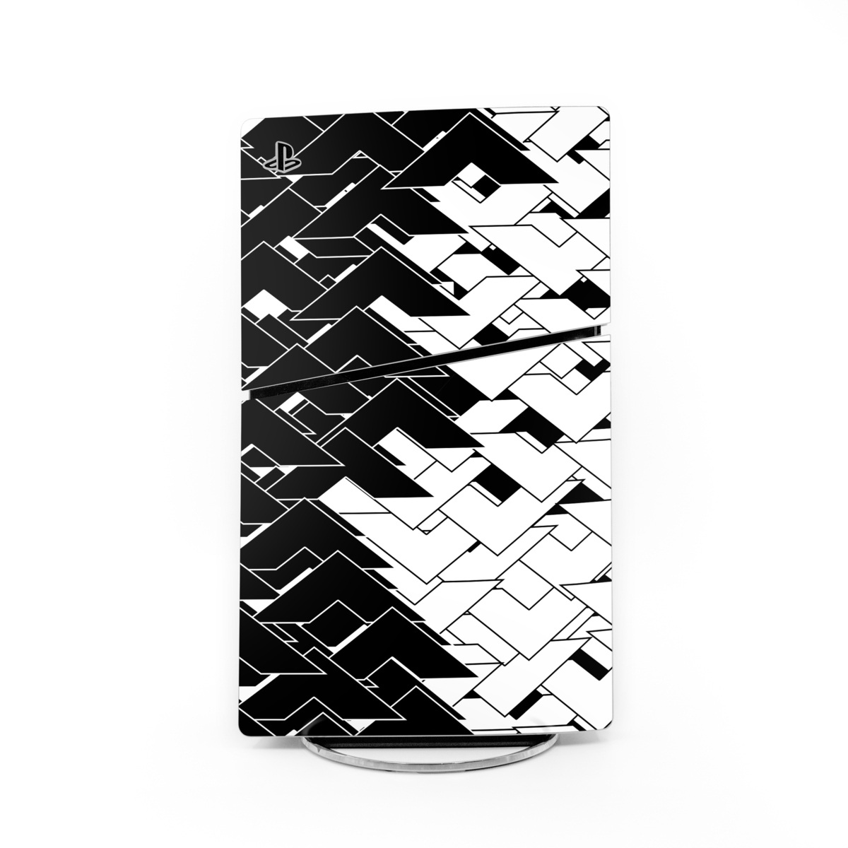 PlayStation 5 Slim Skin design of Pattern, Black, Black-and-white, Monochrome, Monochrome photography, Line, Design, Parallel, Font, with black, white colors