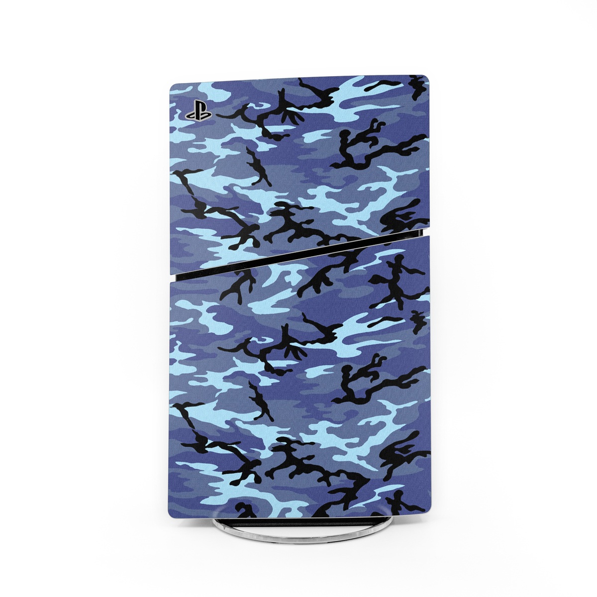 PlayStation 5 Slim Skin design of Military camouflage, Pattern, Blue, Aqua, Teal, Design, Camouflage, Textile, Uniform, with blue, black, gray, purple colors