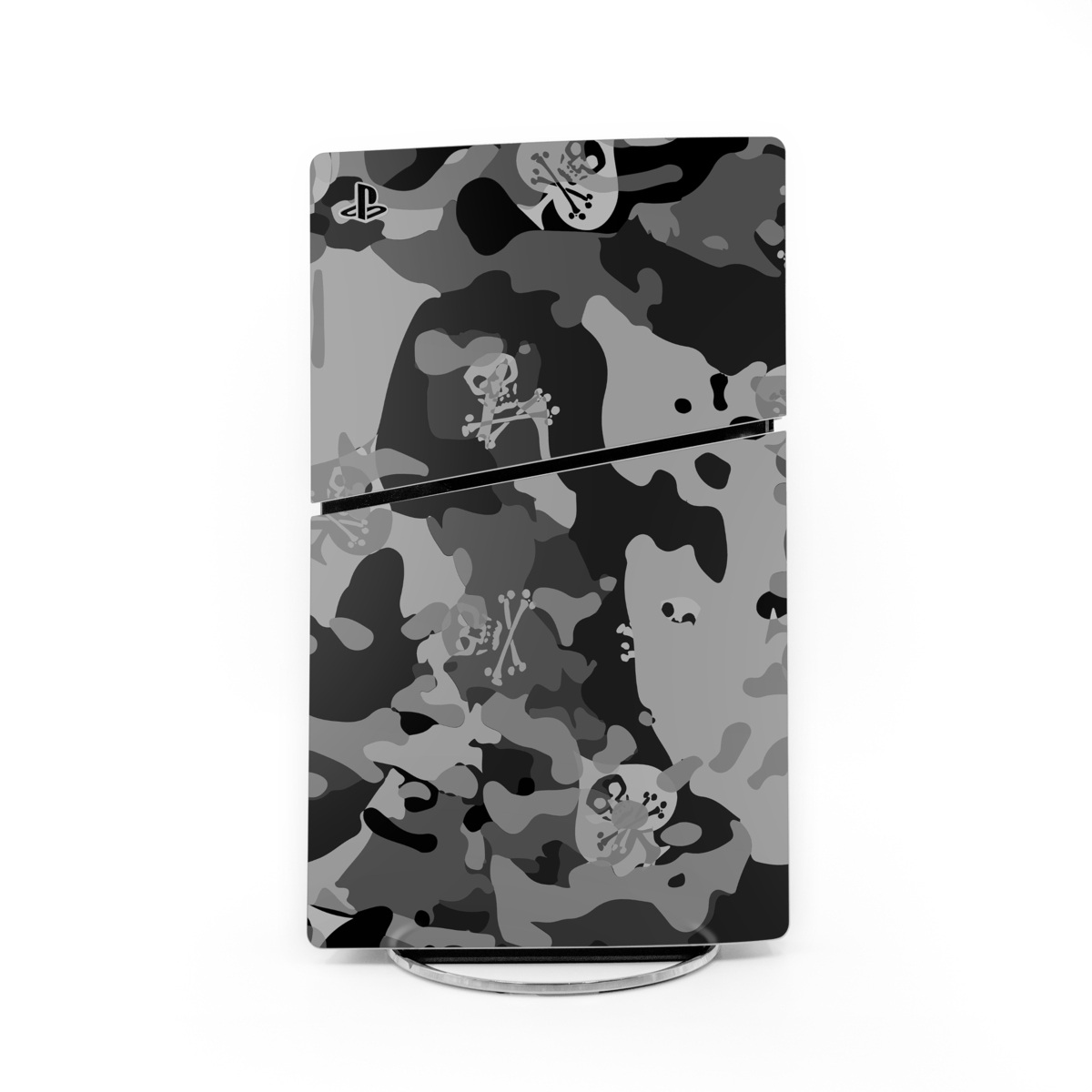 PlayStation 5 Slim Skin design of Military camouflage, Pattern, Design, Camouflage, Illustration, Uniform, Black-and-white, Wallpaper, Art, with black, gray colors