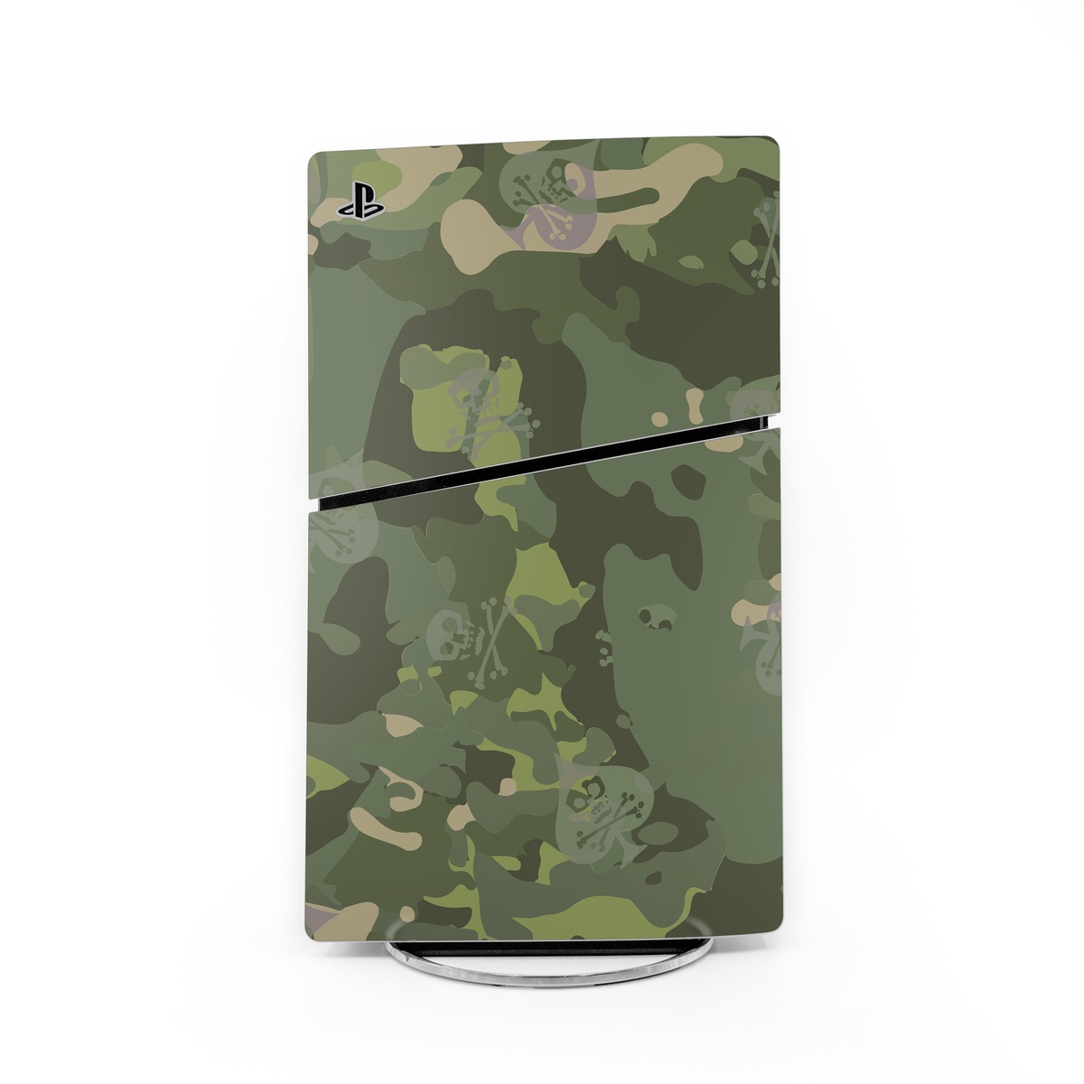 PlayStation 5 Slim Skin design of Military camouflage, Pattern, Camouflage, Uniform, Clothing, Green, Design, Leaf, Plant, Illustration, with green, brown colors