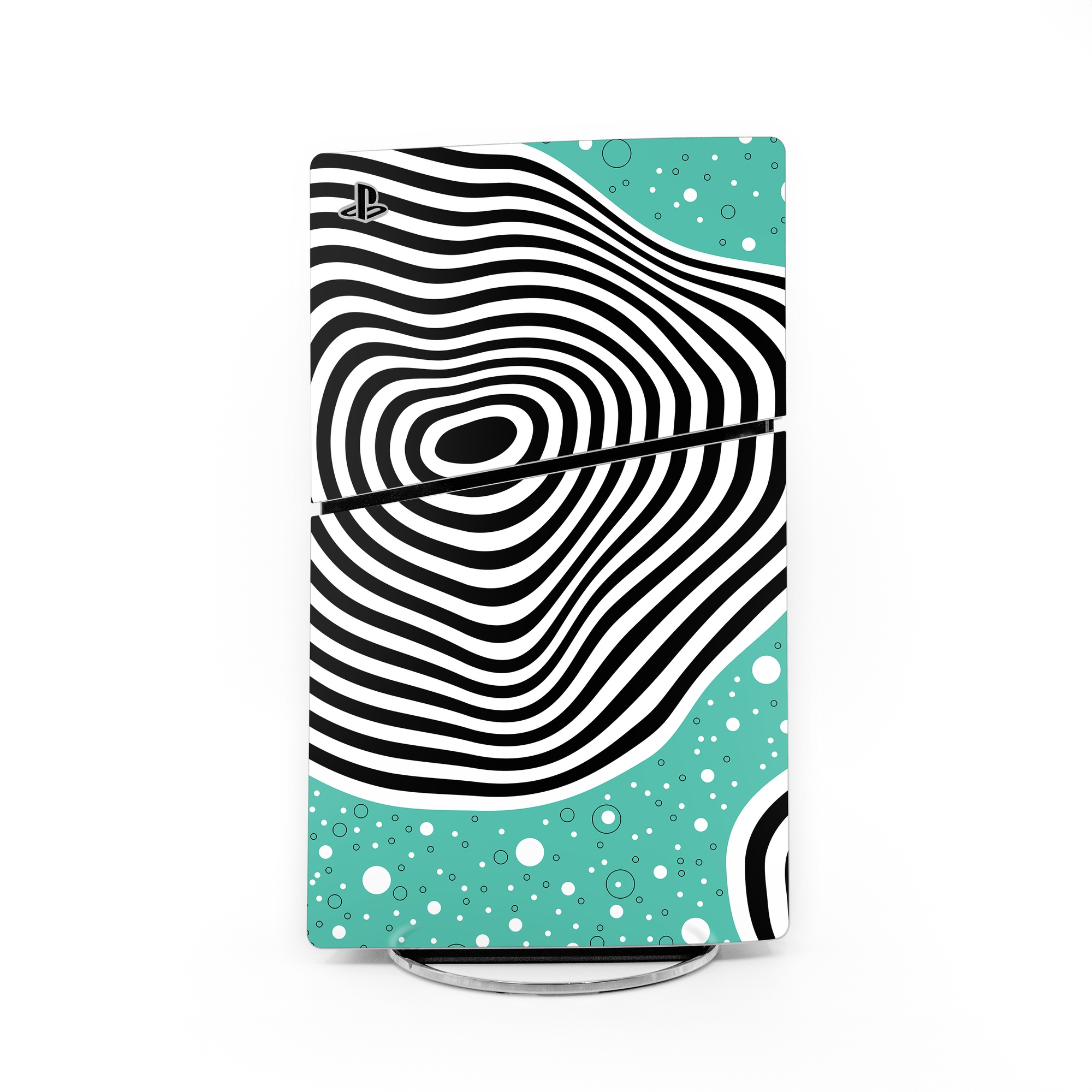 PlayStation 5 Slim Skin design of White, Rectangle, Art, Line, Aqua, Pattern, Electric blue, Visual arts, Font, Graphics, with white, black, blue, green colors