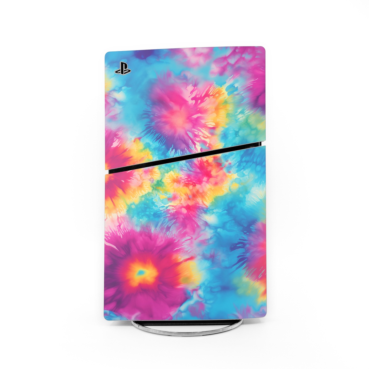 PlayStation 5 Slim Skin design of Colorfulness, Plant, Flower, Orange, Paint, Petal, Pink, Art, Painting, Magenta, with black, gray, orange colors