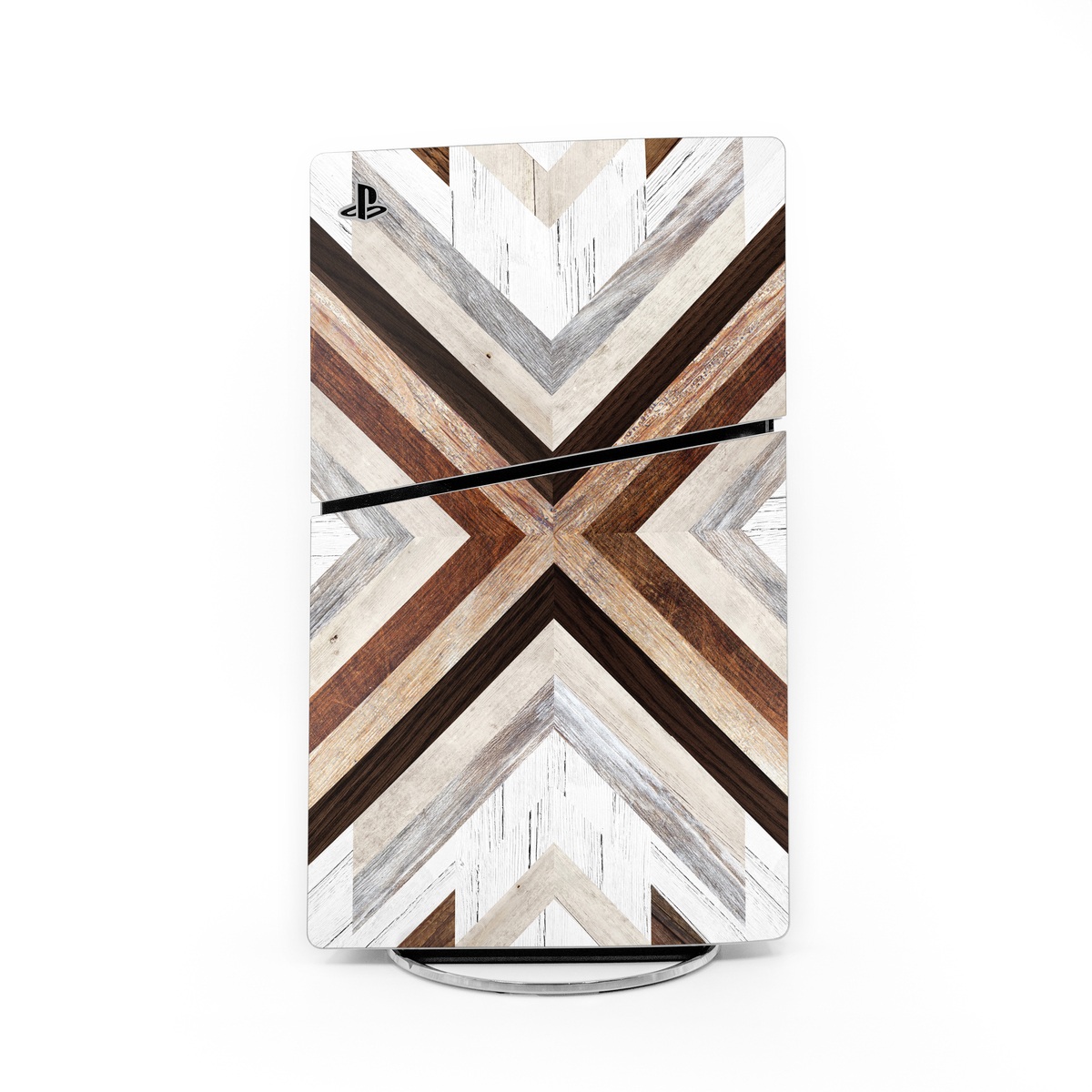 PlayStation 5 Slim Skin design of Architecture, Line, Pattern, Brown, Symmetry, Wood, Design, Building, Facade, Material property, with white, brown, gray colors
