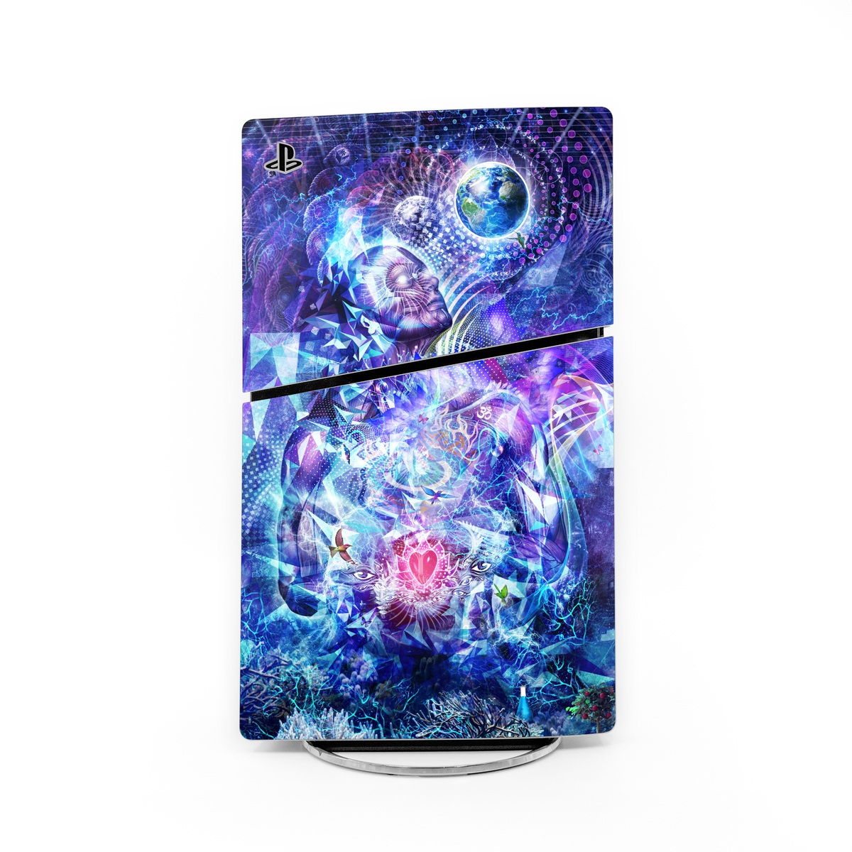PlayStation 5 Slim Skin design of Blue, Purple, Violet, Lavender, Majorelle blue, Psychedelic art, Electric blue, Organism, Art, Design, with blue, green, purple, red, pink colors
