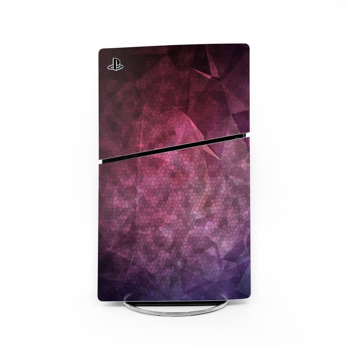 PlayStation 5 Slim Skin design of Purple, Sky, Red, Violet, Pink, Pattern, Design, Triangle, Line, Magenta, with black, red, purple, pink, white colors