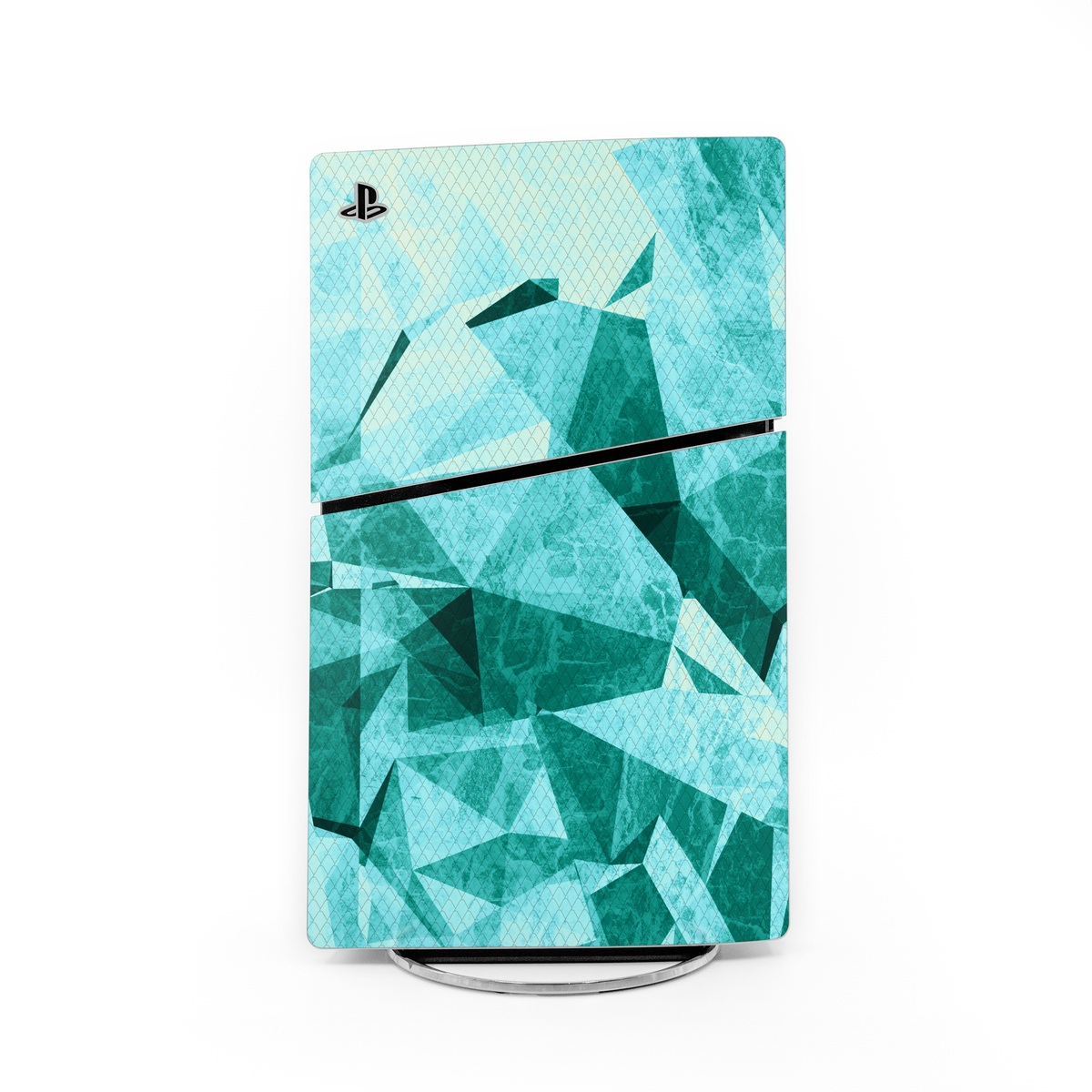 PlayStation 5 Slim Skin design of Aqua, Blue, Pattern, Turquoise, Illustration, Teal, Design, Line, Graphic design, with blue colors