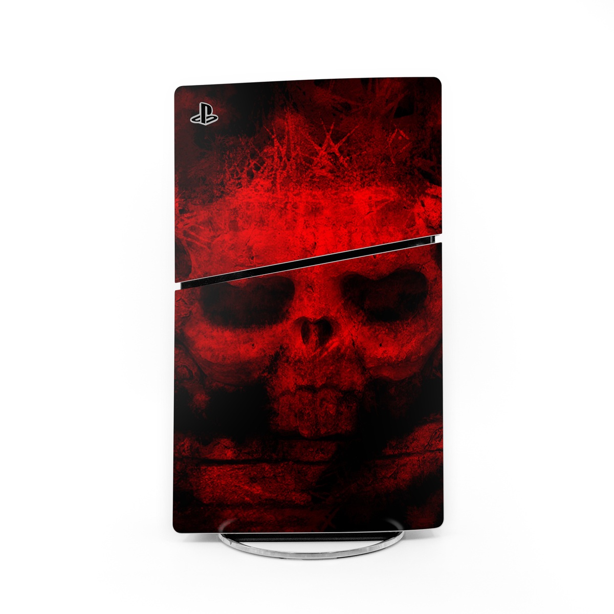 PlayStation 5 Slim Skin design of Red, Skull, Bone, Darkness, Mouth, Graphics, Pattern, Fiction, Art, Fractal art, with black, red colors