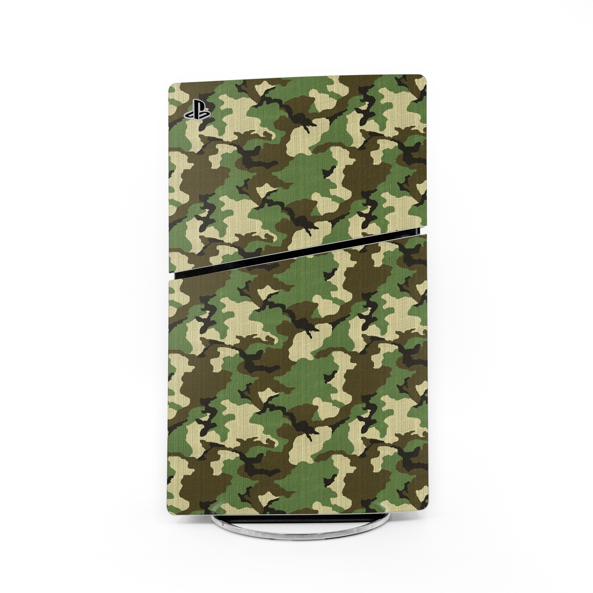 PlayStation 5 Slim Skin design of Military camouflage, Camouflage, Clothing, Pattern, Green, Uniform, Military uniform, Design, Sportswear, Plane, with black, gray, green colors