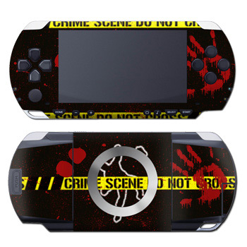 PSP 1st Gen Skin design of Red, Black, Font, Text, Logo, Graphics, Graphic design, Room, Carmine, Fictional character, with black, red, green colors