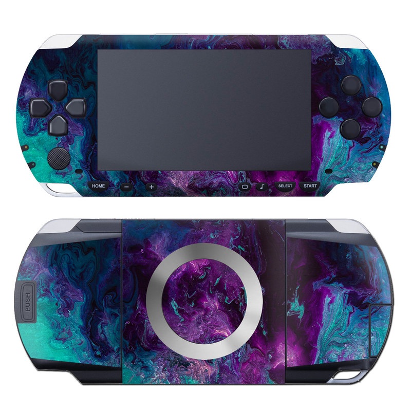PSP 1st Gen Skin design of Blue, Purple, Violet, Water, Turquoise, Aqua, Pink, Magenta, Teal, Electric blue, with blue, purple, black colors