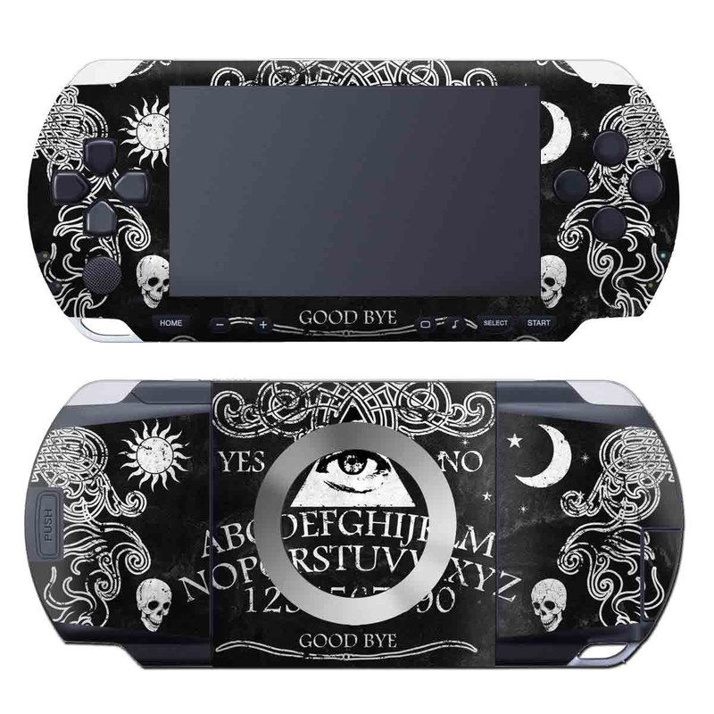 PSP 1st Gen Skin design of Text, Font, Pattern, Design, Illustration, Headpiece, Tiara, Black-and-white, Calligraphy, Hair accessory with black, white, gray colors